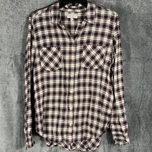 Lucky Brand Shirt Womens Small Blue Brown Plaid Button Down Split Back Casual